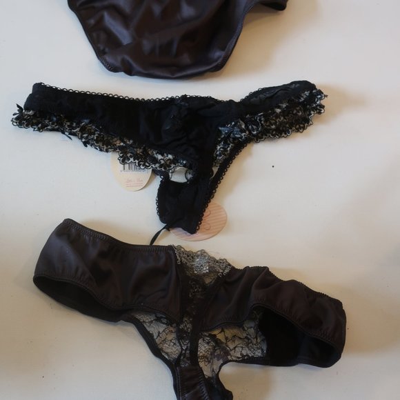 NWT WOMENS 3PC LITTLE MINX BLACK/GRAY LACE TRIM THONG/PANTIES SZ L - Picture 4 of 6
